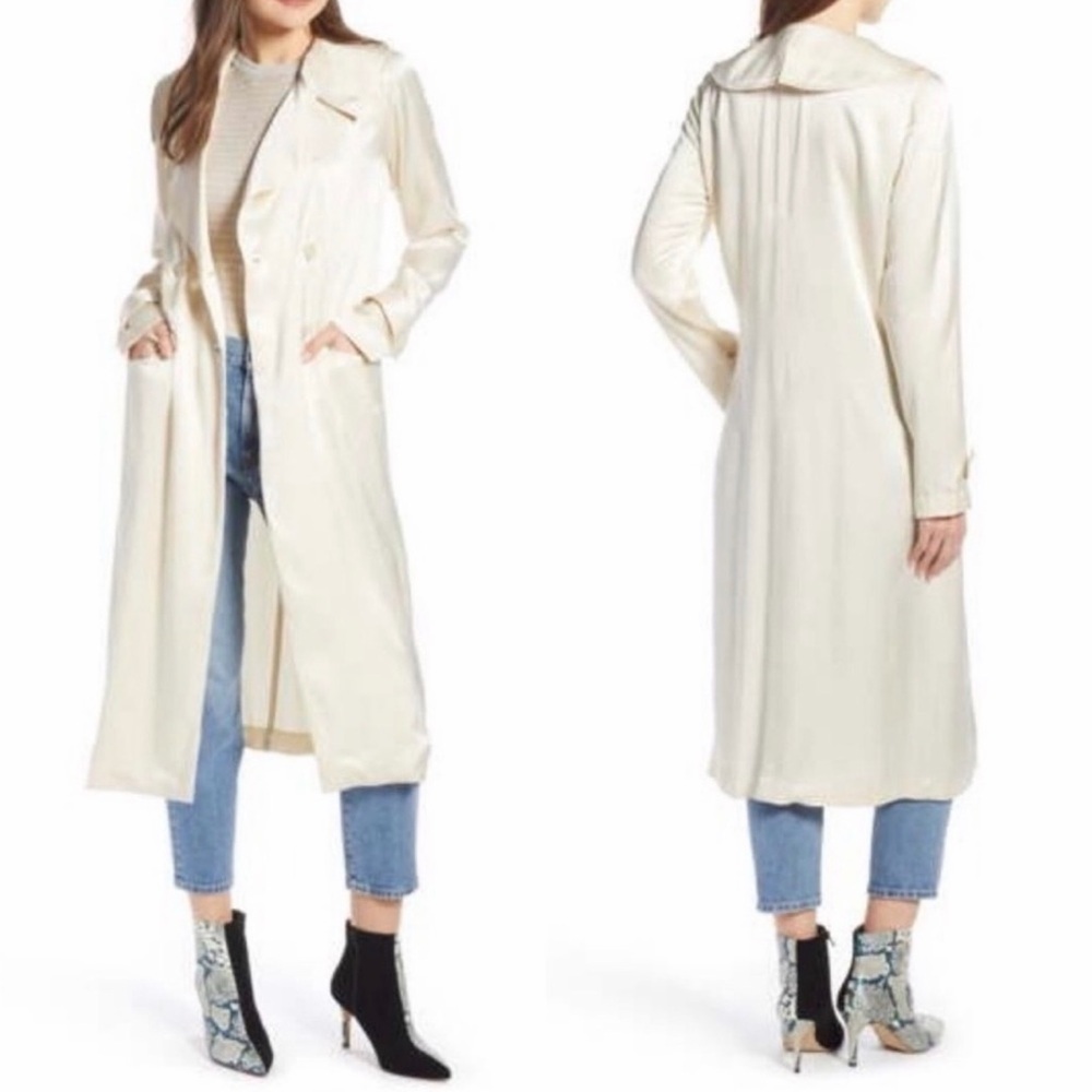 NWT Something Navy Ivory Burch Satin Trench Coat XL Nordstrom jacket dress New